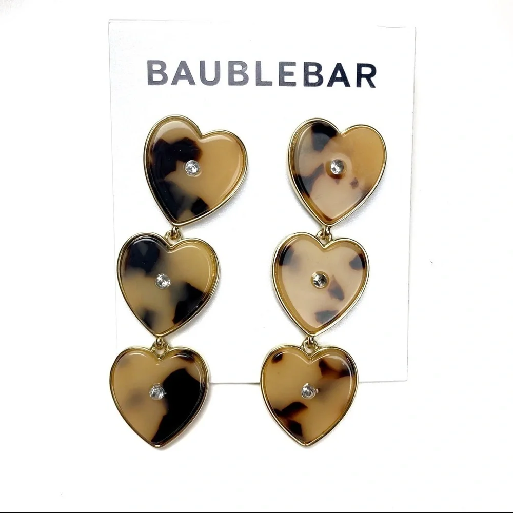 BAUBLEBAR | Gold Tone Heart Tortoise Resin Drop Tiered Dangle Earrings Women's